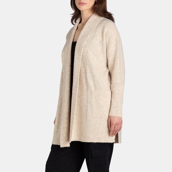 Time and Tru Beige Fuzzy Open Front Cardigan Sweater, Midweight, Size L - Picture 4 of 11